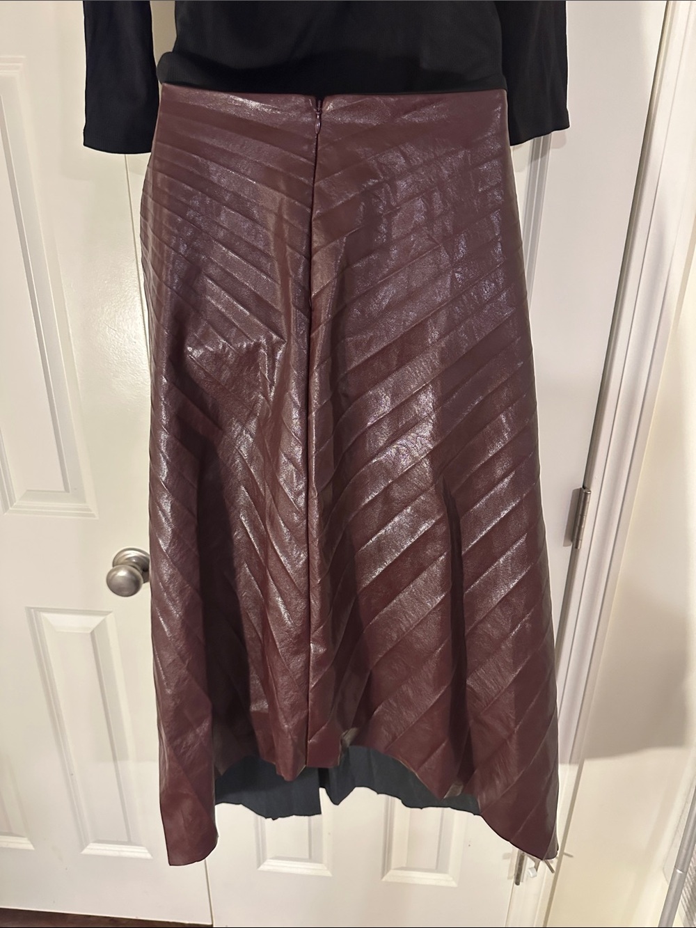 A.L.C. Pleated Faux Leather A-Line Skirt in Brown - Picture 4 of 9